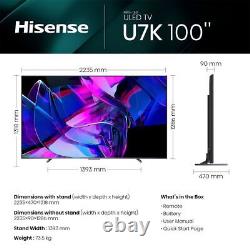 Hisense 100U7KQTUK 100 Inch MiniLED 4K Ultra HD Smart TV Bluetooth WiFi