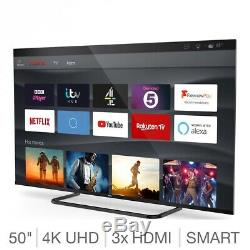 Large 50 Inch Smart TV 4K Ultra HD Slim Television HDR Freeview Wifi HDMI Black
