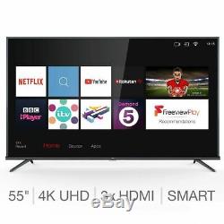 Large 55 Inch Smart TV 4K Ultra HD Slim Wall Mount Television HDR Freeview HDMI