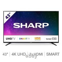 Sharp 43 inch 4K Smart TV LED Ultra HD Slim Television Wall Mounted HDMI Wifi
