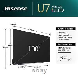 Hisense 100U7NQTUK Téléviseur intelligent LED 4K Ultra HD de 100 pouces avec Bluetooth et WiFi