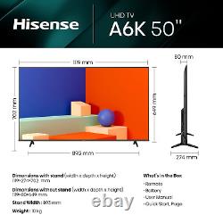 Hisense A6K Téléviseur LED Smart 4K Ultra HD de 50 pouces 50A6KTUK